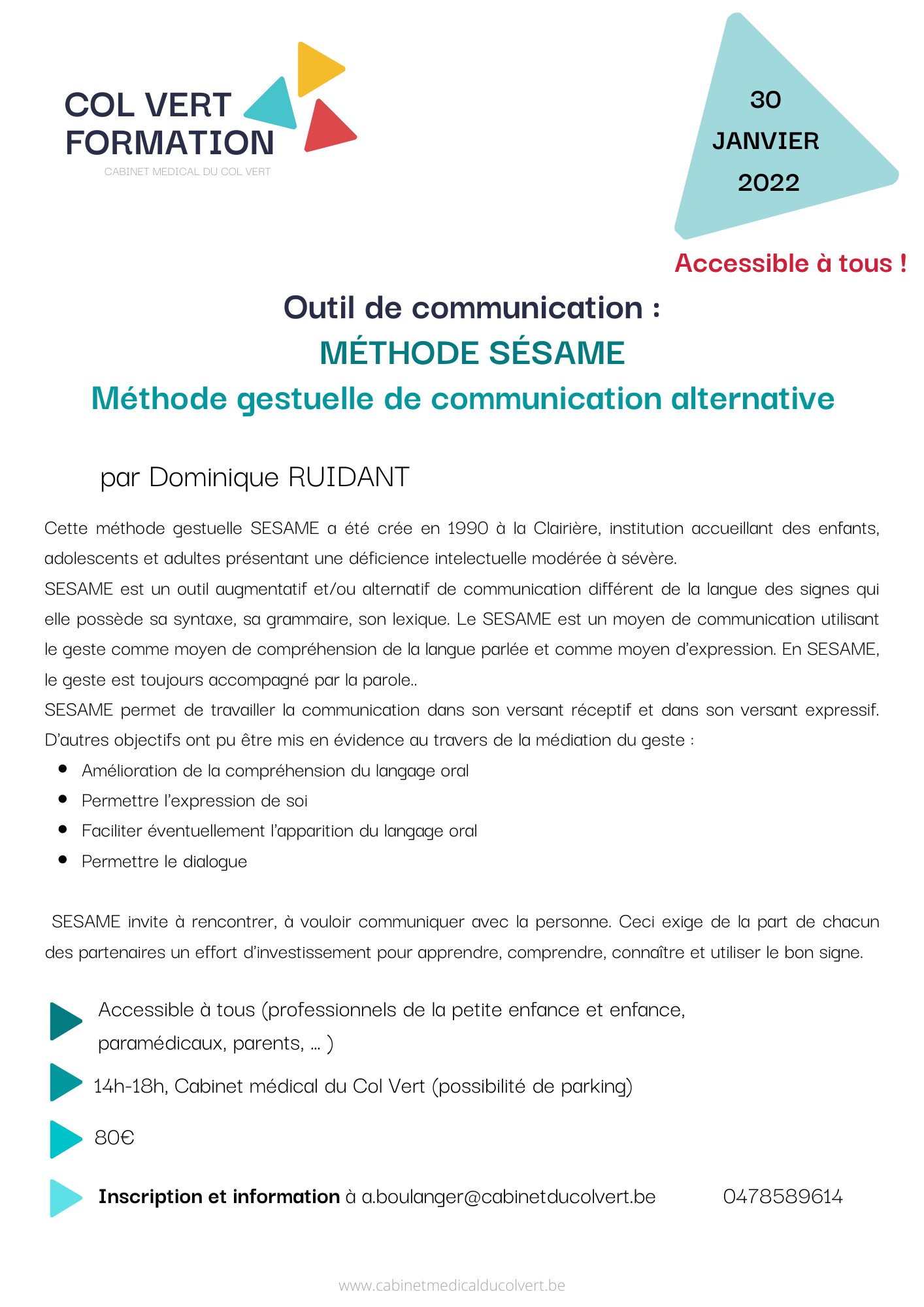 Formation méthode sésame - Cabinet Médical du Col Vert - Watermael ...